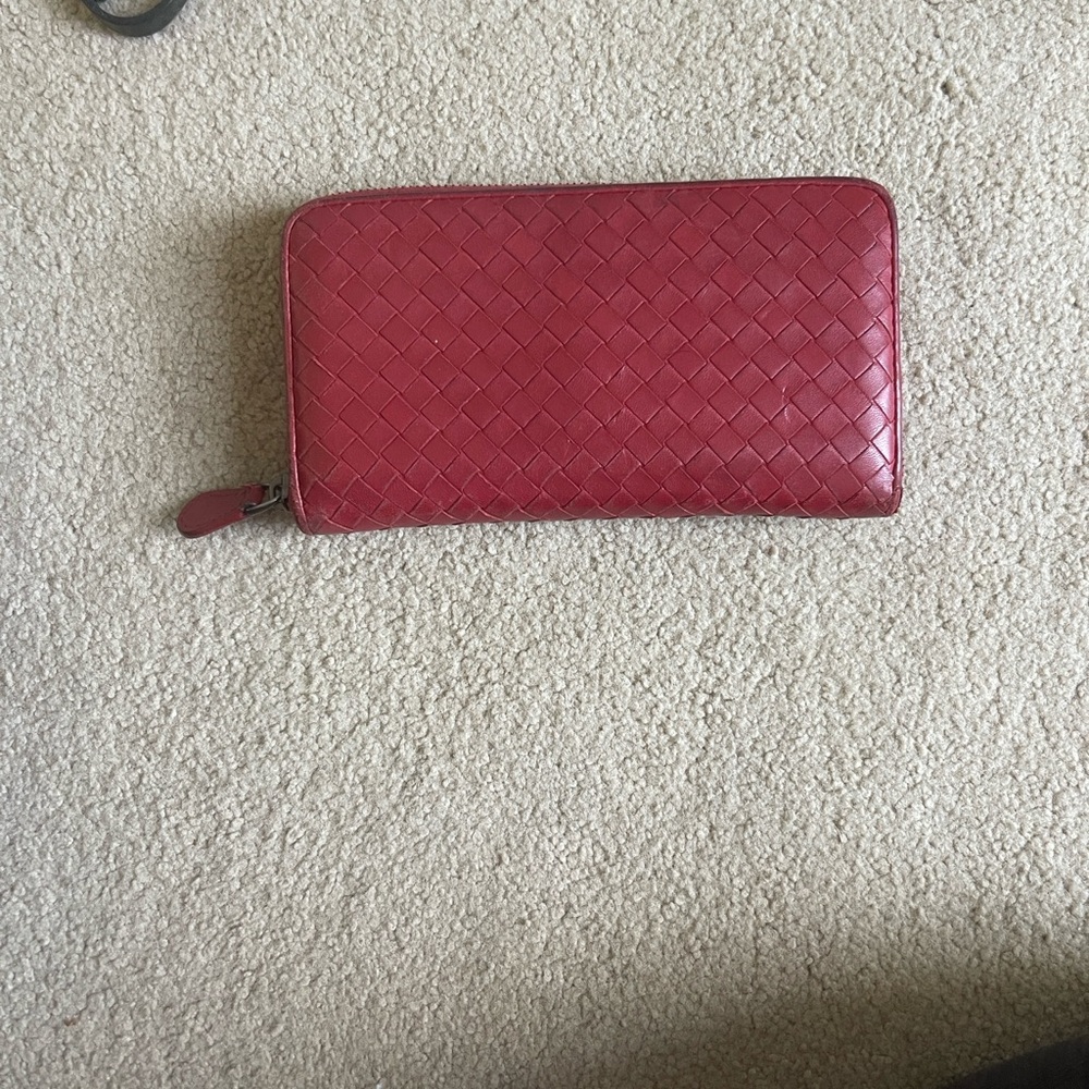Bottega Veneta Nappa Intrecciato Zip Around Wallet Red